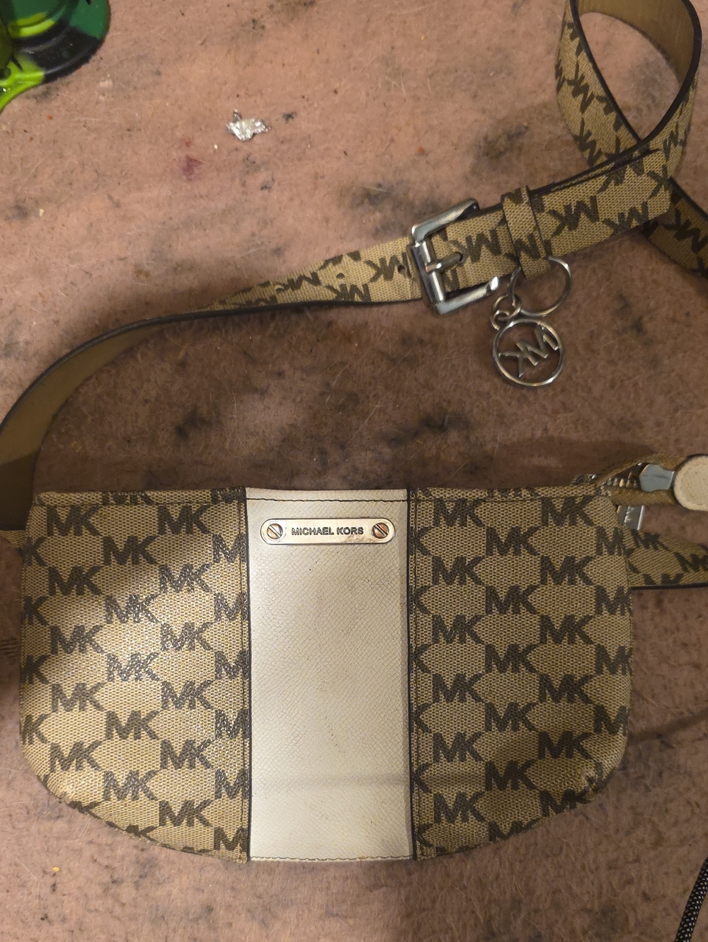 Michael Kors Tan Brown MK Monogram Belt Bag with Leather Accents